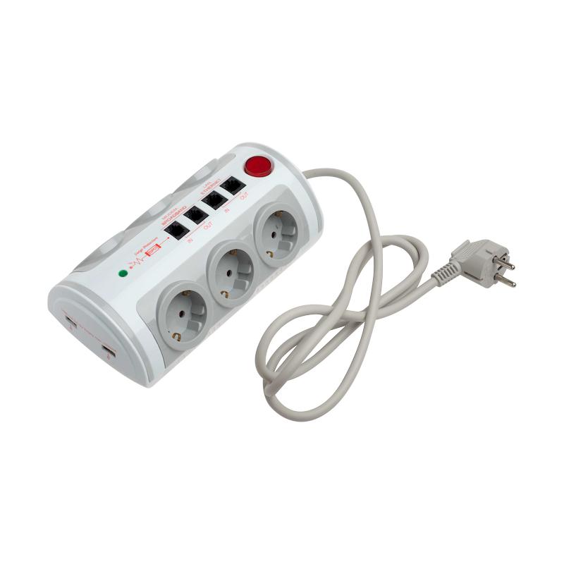 Πολύπριζο 6 θέσεων με διακόπτη 2 USB 1A RJ11 RJ45