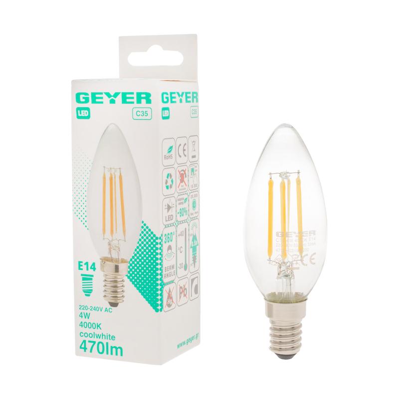 Λάμπα LED Filament Κερί C35 4W E14 4000K 470lm διάφανη - Image 2